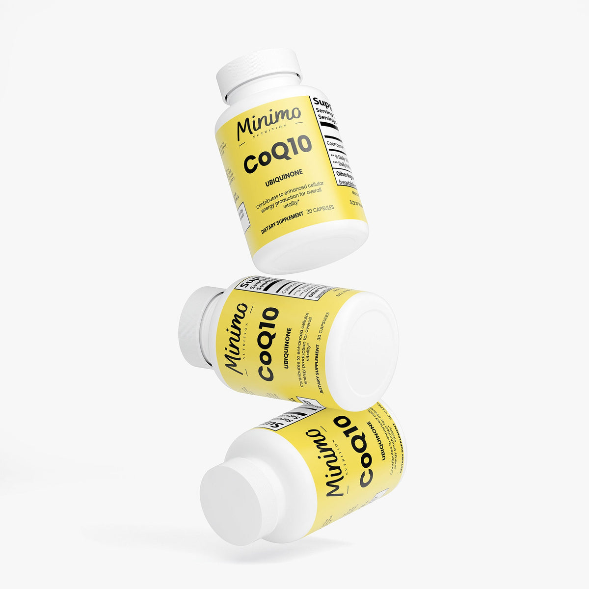 Minimo Nutrition CoQ10 Ubiquinone 30 count bottle, label view four