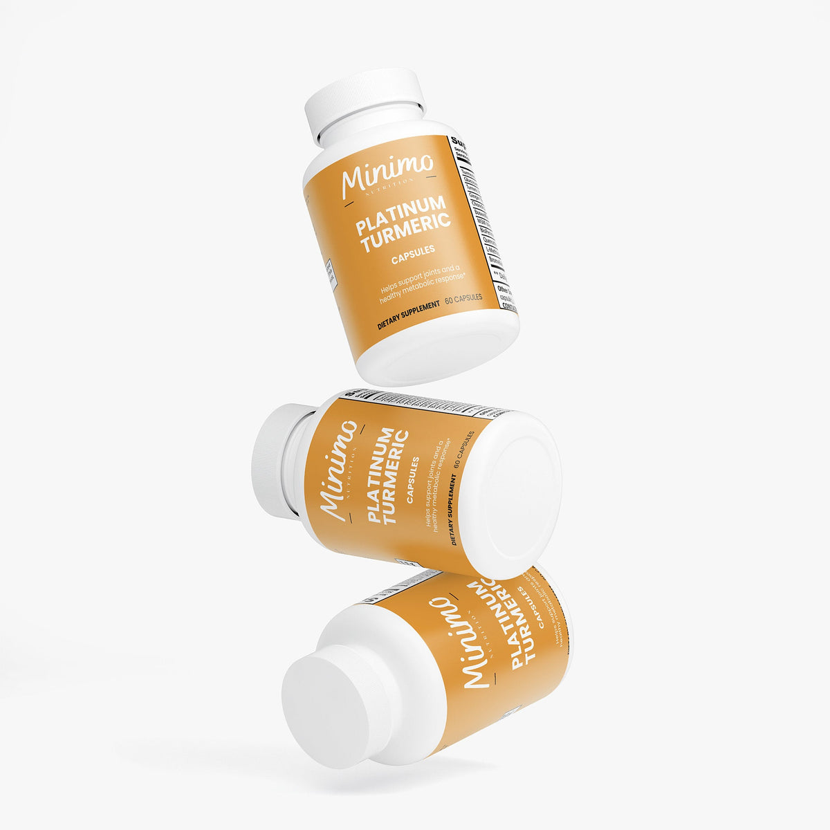 Minimo Nutrition Platinum Turmeric 60 count bottle, label view four