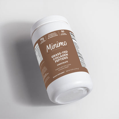 Minimo Nutrition Grass-Fed Collagen Peptides Powder (Chocolate) 13.3 oz tub, label view two