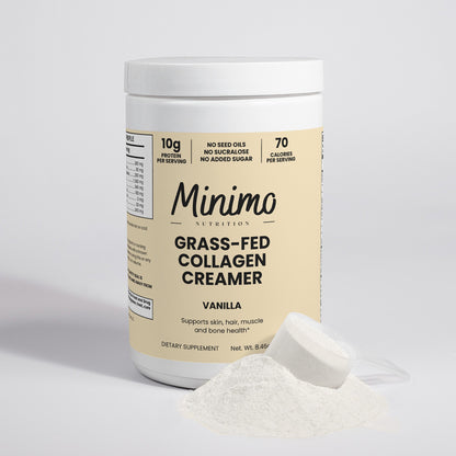 Minimo Nutrition Grass-Fed Collagen Creamer, vanilla, label image, alternate view