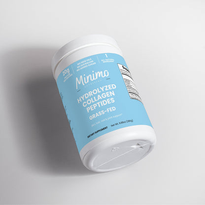 Minimo Nutrition Grass-Fed Hydrolyzed Collagen Peptides 9.9 oz tub, label view two