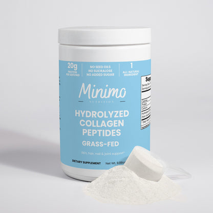 Minimo Nutrition Grass-Fed Hydrolyzed Collagen Peptides 9.9 oz tub, label view three