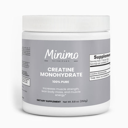 Minimo Nutrition Creatine Monohydrate Powder 8.8 oz tub, front label view