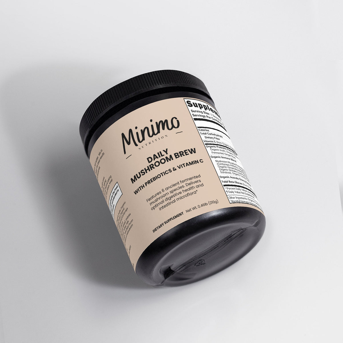 Minimo Nutrition Daily Mushroom Brew, 7.4 oz, label image, alternate view