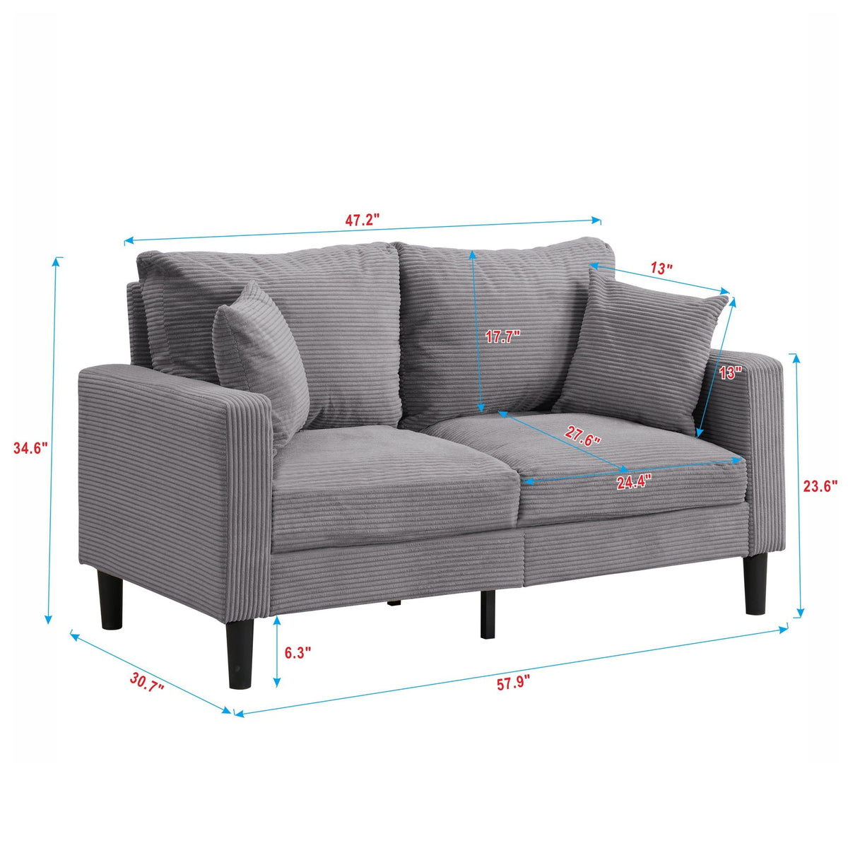 High-Resilience Loveseat Sofa with Wooden Frame, additional detail