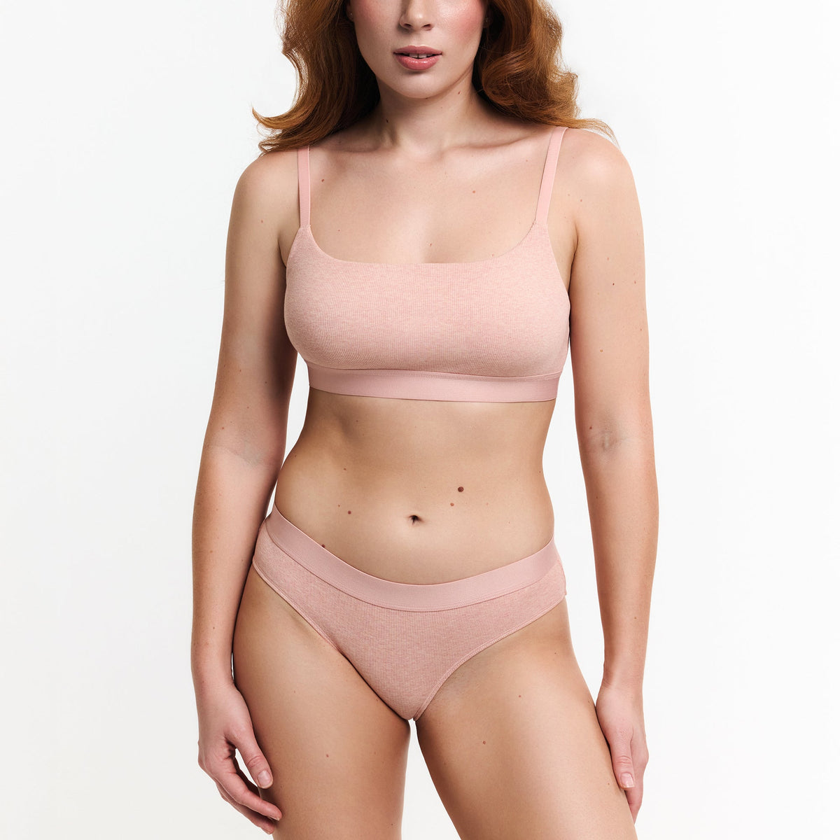 Botanical Dye Mid-Rise Brief in Peach, front view on a white background