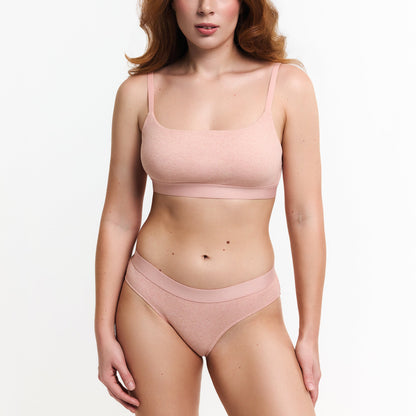 Botanical Dye Mid-Rise Brief in Peach, front view on a white background