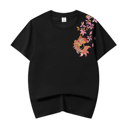 Gold Coin Koi Embroidered Tee, additional detail