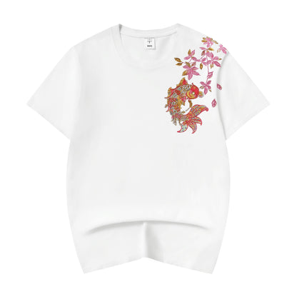 Gold Coin Koi Embroidered Tee, styled photo
