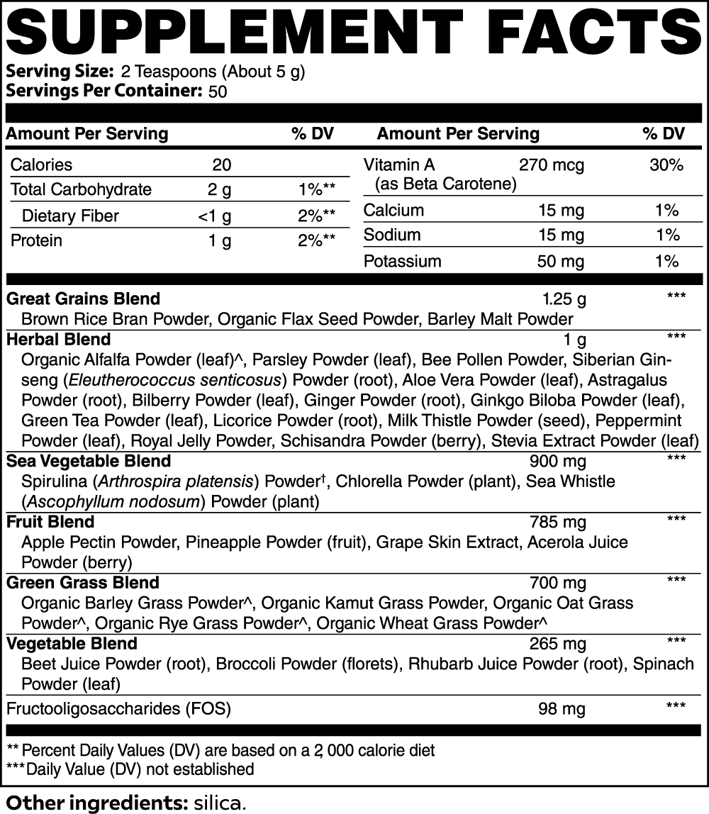 Minimo Nutrition Ultra Cleanse Smoothie Greens Supplement Facts panel label image