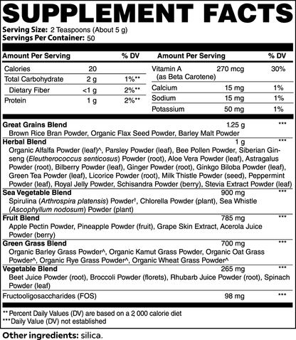 Minimo Nutrition Ultra Cleanse Smoothie Greens Supplement Facts panel label image