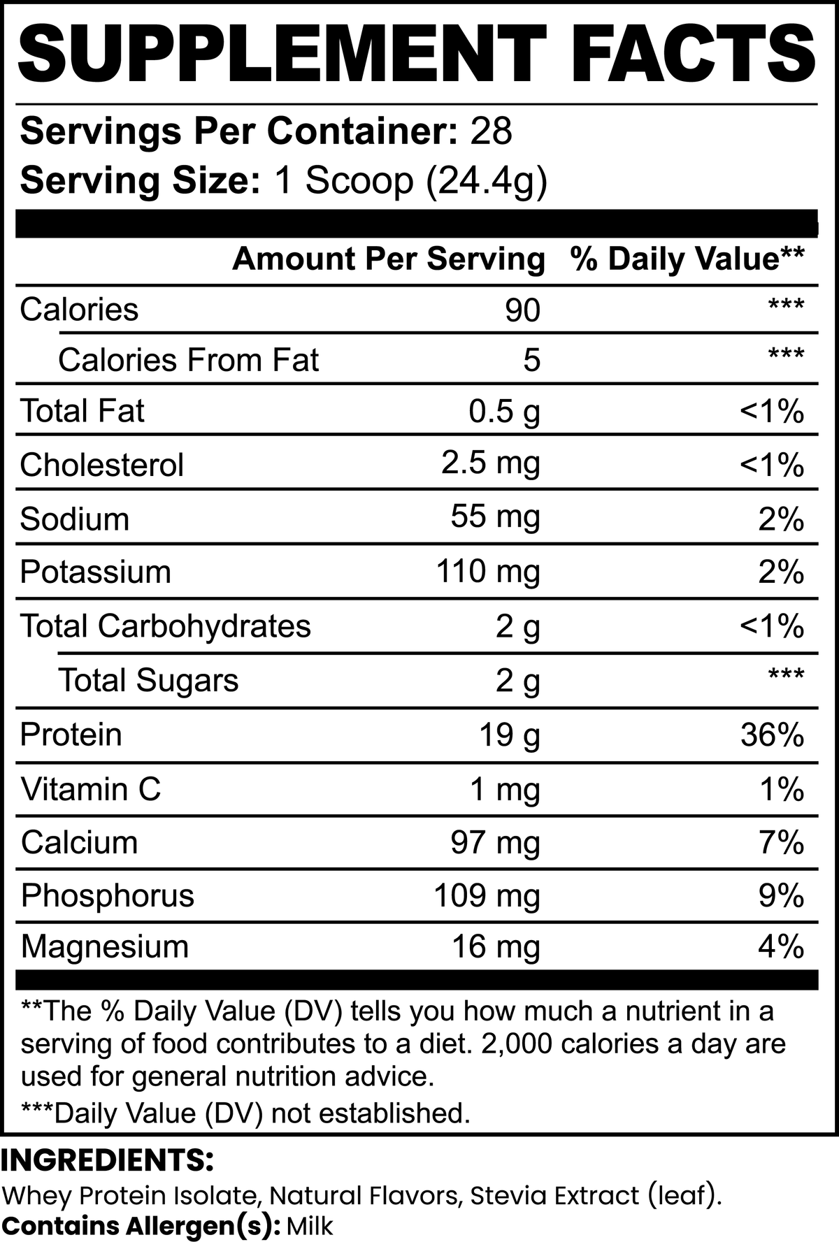 Minimo Nutrition Vanilla Whey Isolate Protein Powder Supplement Facts panel label image