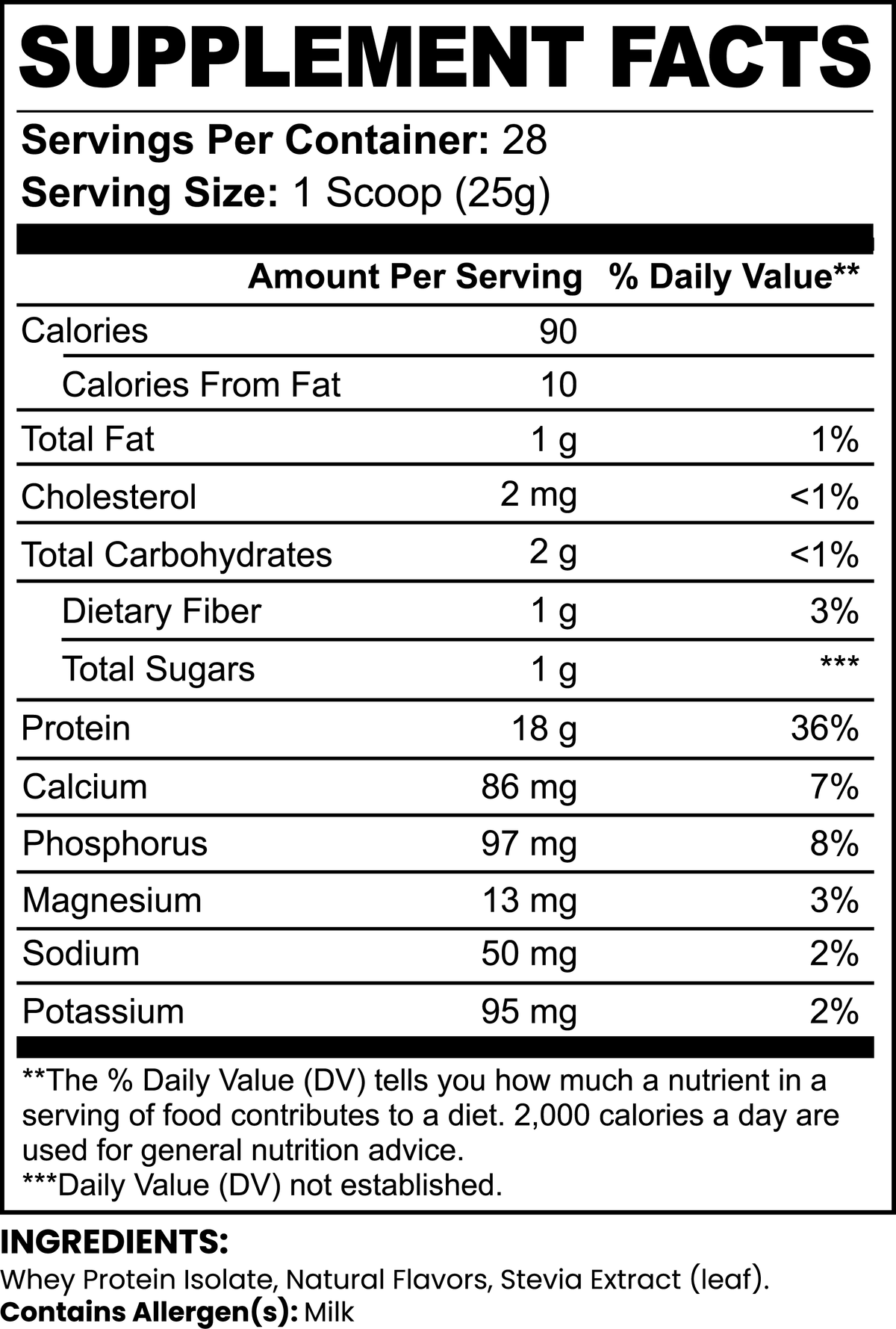 Minimo Nutrition Chocolate Whey Isolate Protein Powder Supplement Facts panel label image
