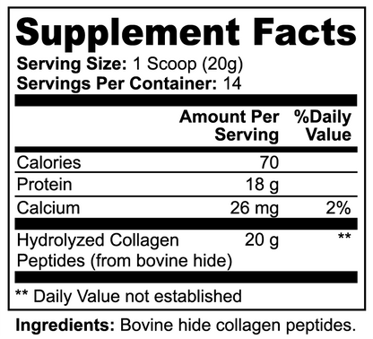 Minimo Nutrition Grass-Fed Hydrolyzed Collagen Peptides Supplement Facts panel label image