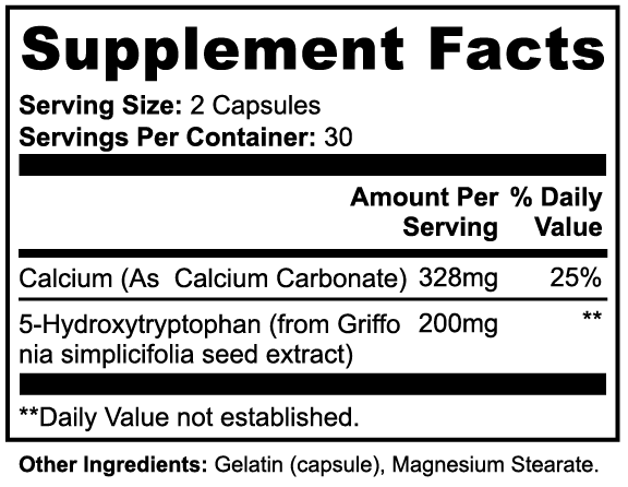 Minimo Nutrition 5-HTP Supplement Facts panel label image