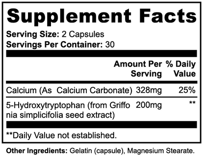 Minimo Nutrition 5-HTP Supplement Facts panel label image