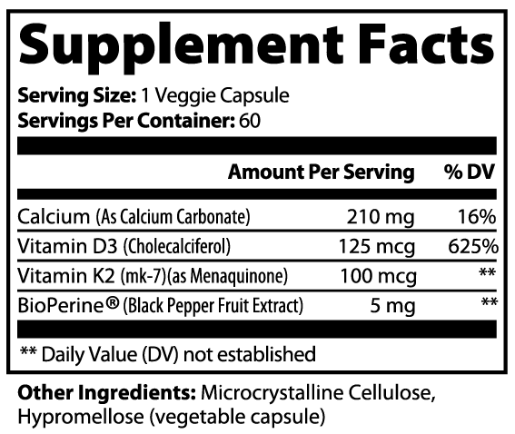 Minimo Nutrition Bone & Heart Support Supplement Facts panel label image