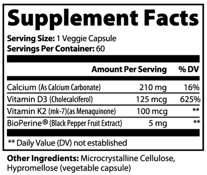 Minimo Nutrition Bone & Heart Support Supplement Facts panel label image