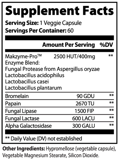 Minimo Nutrition Digestive Enzyme Pro Blend Supplement Facts panel label