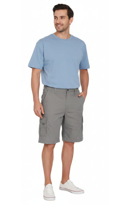 Turtle Bay men's elastic waist cargo shorts in Grey, full-length view