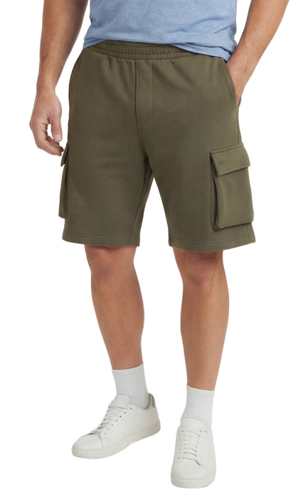 Turtle Bay men's fleece cargo shorts in Olive, front view