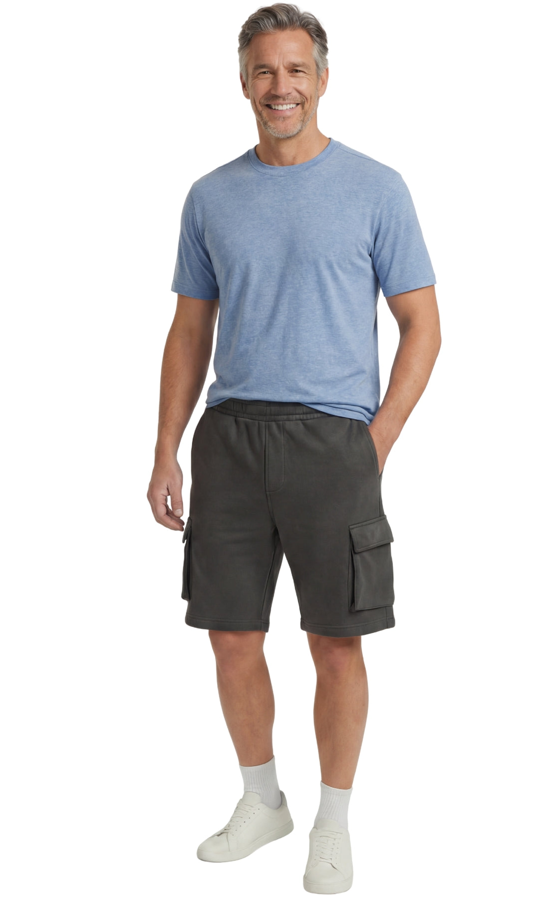 Turtle Bay men's fleece cargo shorts in Charcoal, additional detail