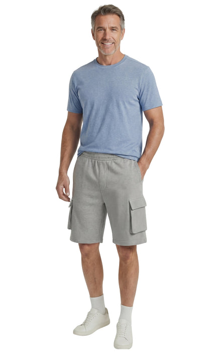 Turtle Bay men's fleece cargo shorts in Grey Heather, full-length view