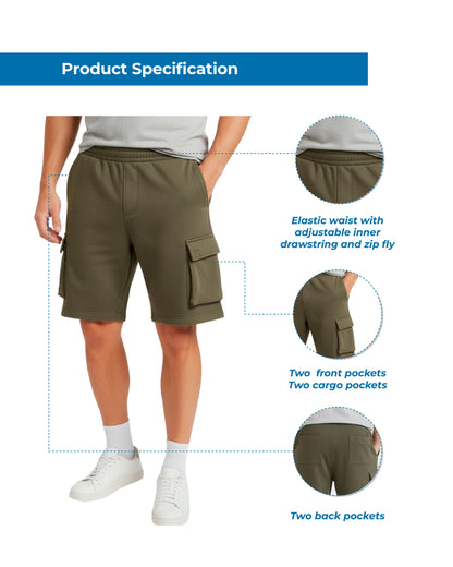 Turtle Bay men's fleece cargo shorts, product information graphic