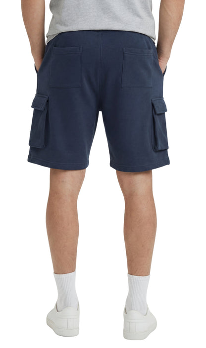 Turtle Bay men's fleece cargo shorts in Dark Navy, back view