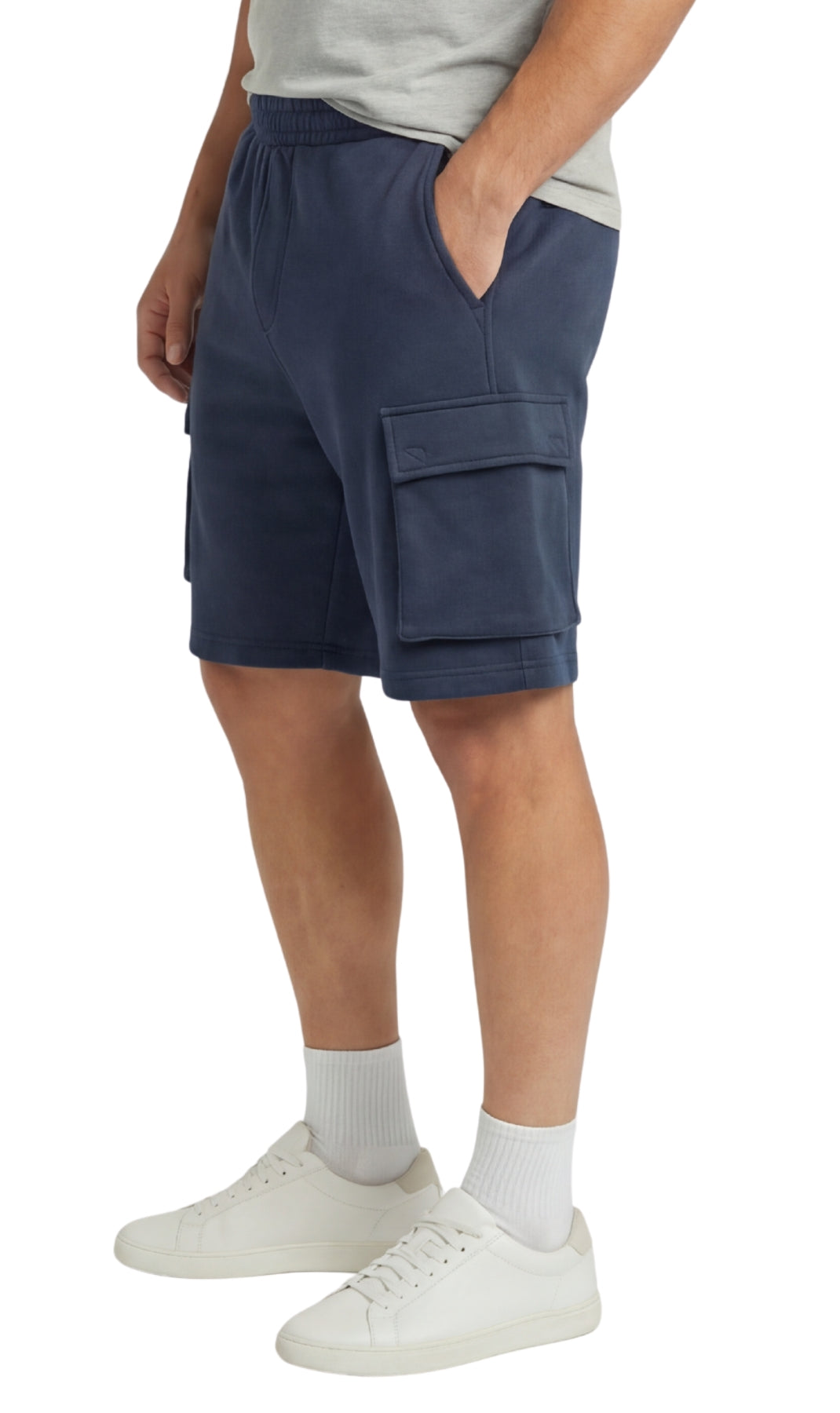 Turtle Bay men's fleece cargo shorts, side view