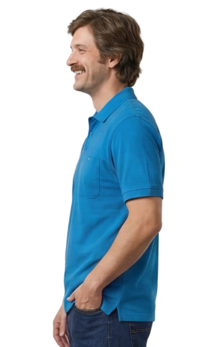 Turtle Bay men's short sleeve pique knit polo shirt in Aquamarine, alternate view
