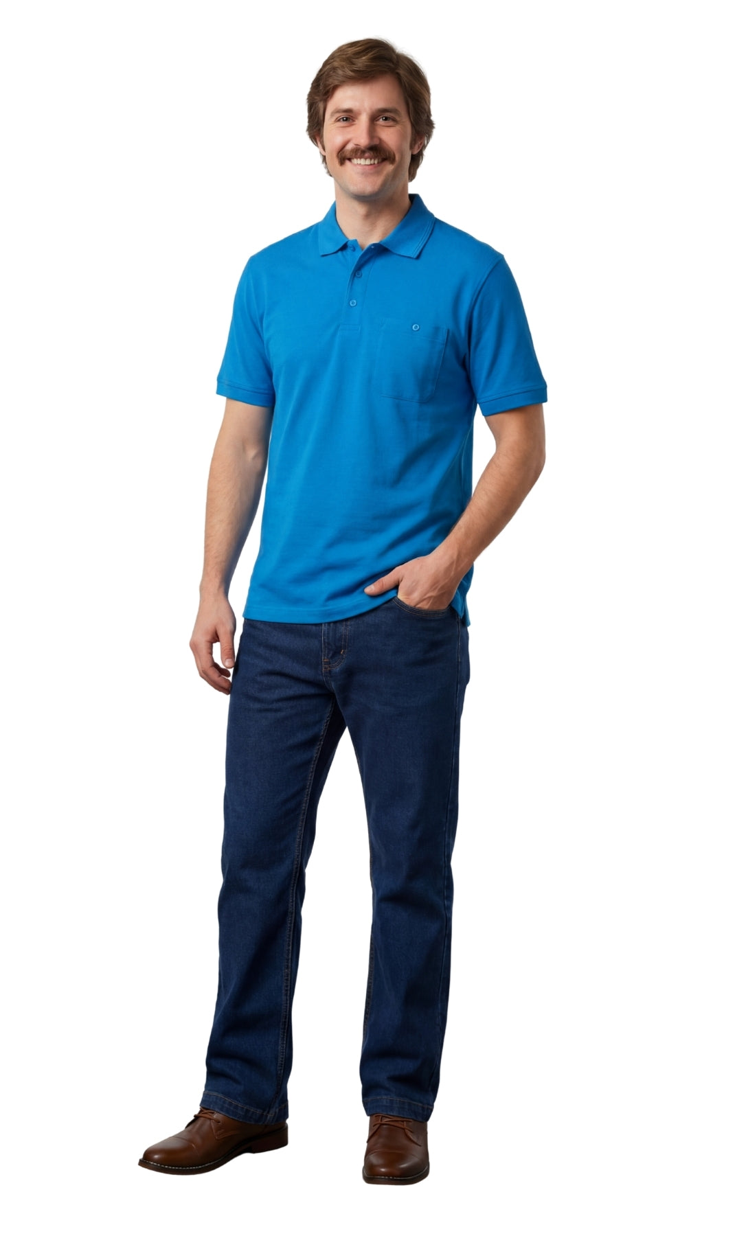 Turtle Bay men's short sleeve pique knit polo shirt in Aquamarine, additional detail