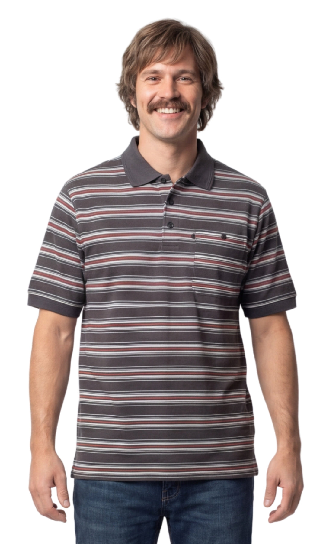 Turtle Bay men's short sleeve pique knit polo shirt in Multi Stripe, front view