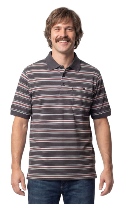 Turtle Bay men's short sleeve pique knit polo shirt in Multi Stripe, front view