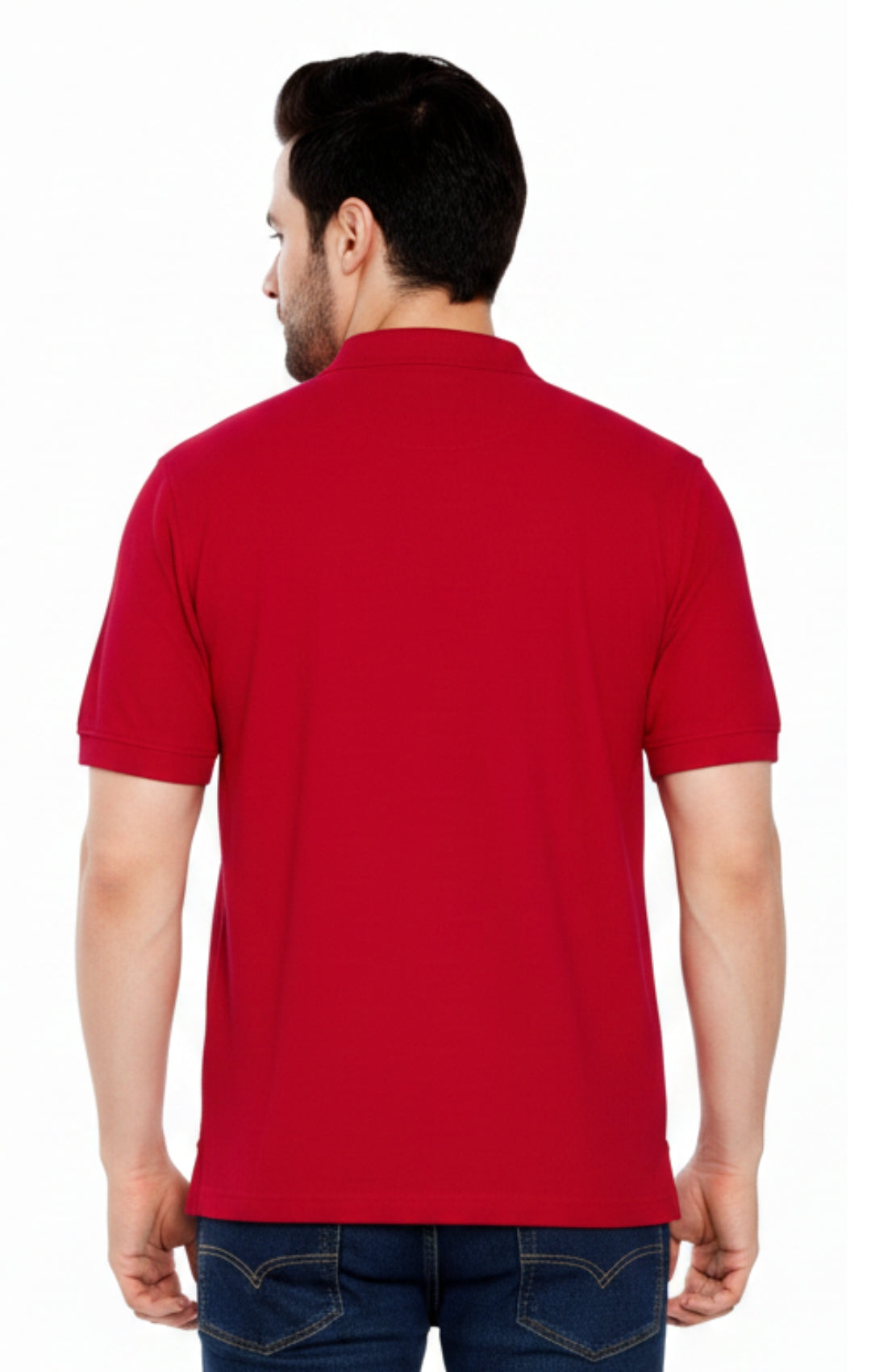 Turtle Bay men's short sleeve pique knit polo shirt in Red, back view