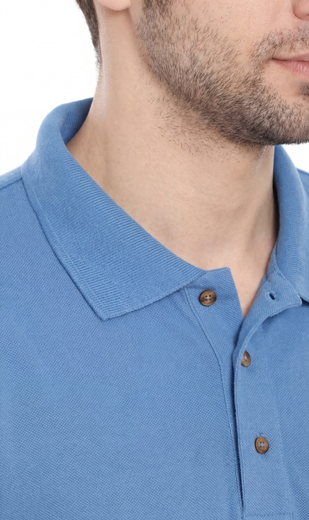 Turtle Bay men's short sleeve pique knit polo shirt in Blue, collar detail