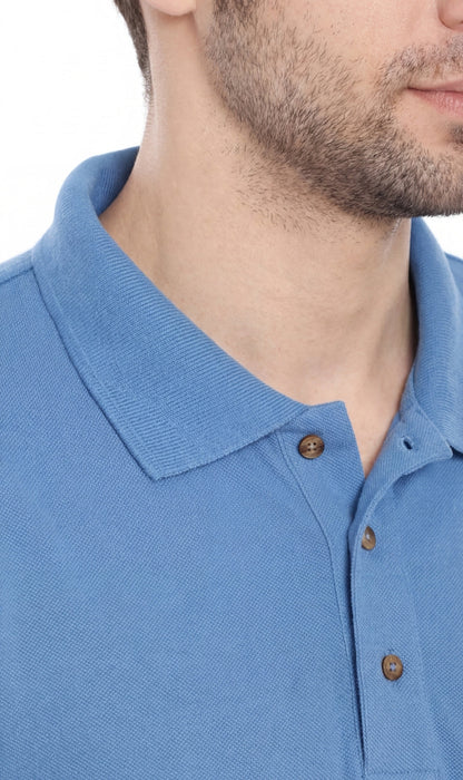 Turtle Bay men's short sleeve pique knit polo shirt in Blue, collar detail