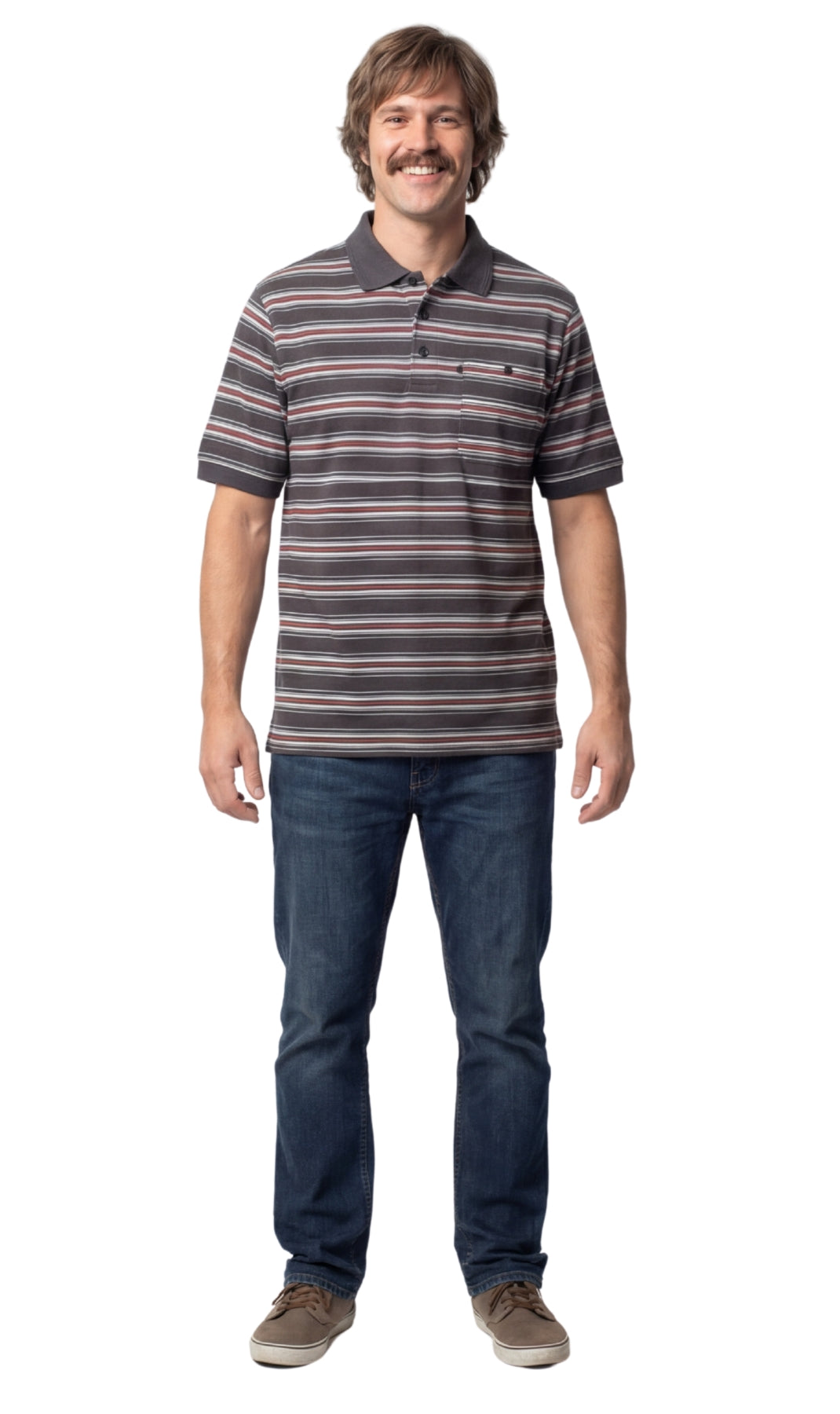 Turtle Bay men's short sleeve pique knit polo shirt in Multi Stripe, additional detail