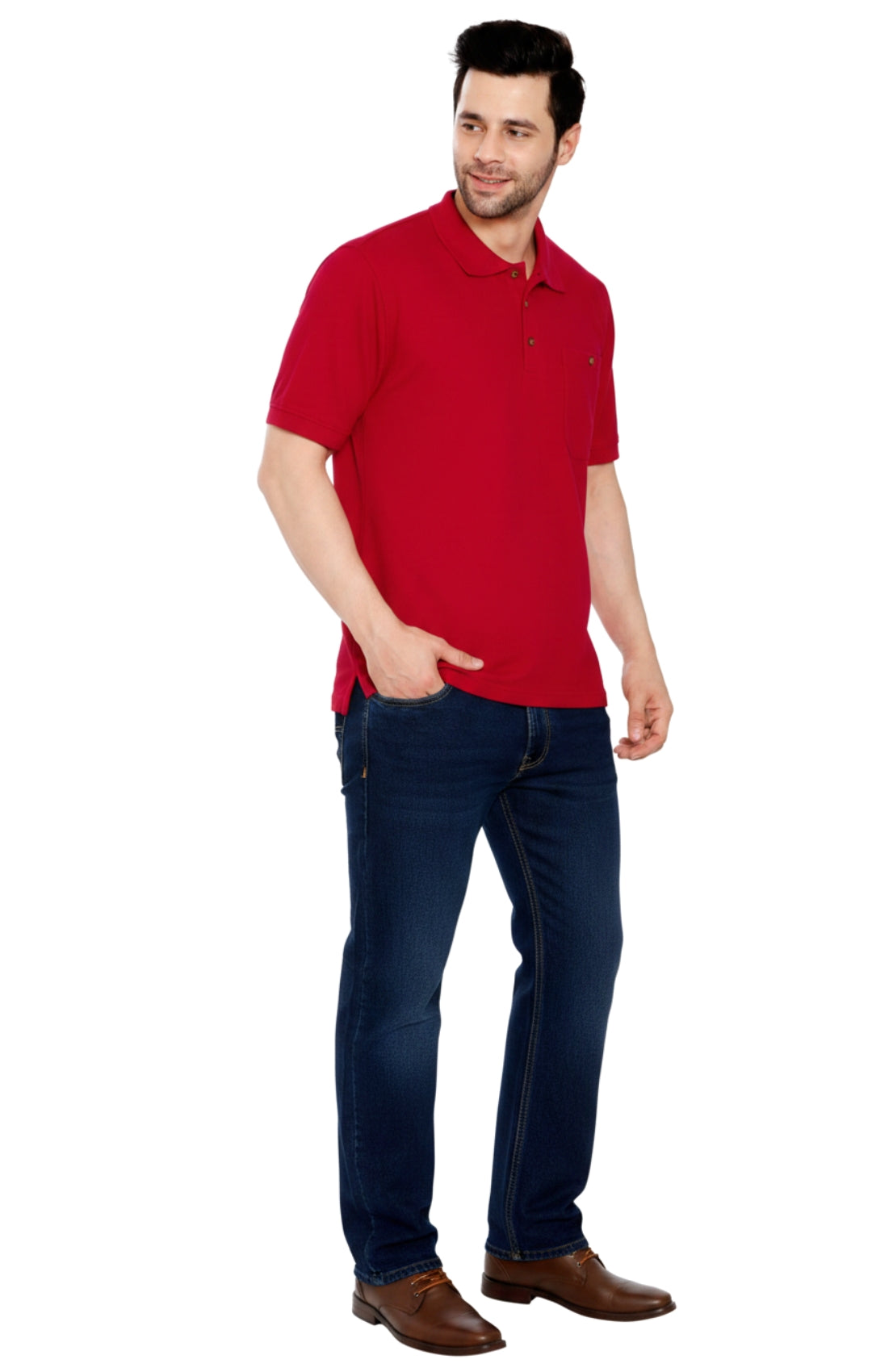 Turtle Bay men's short sleeve pique knit polo shirt in Red, full-length view