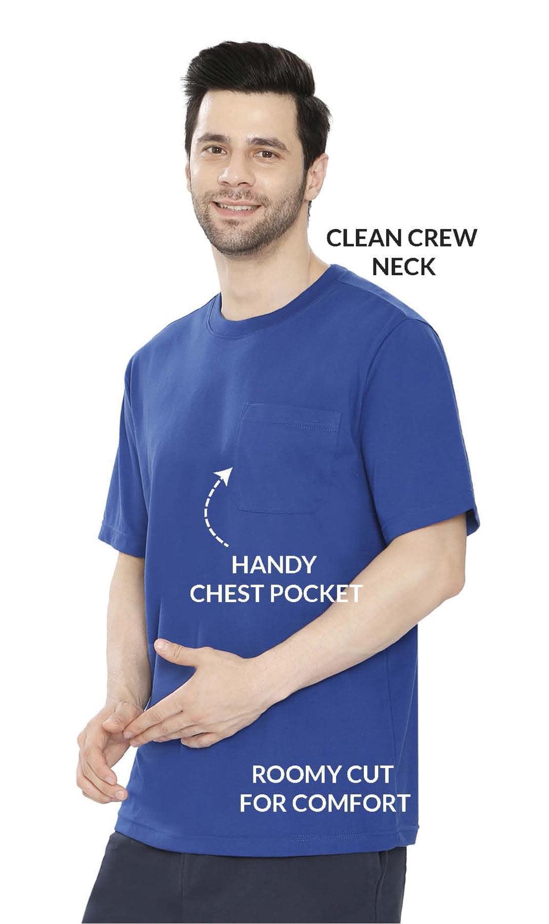 Turtle Bay men's heavyweight crew neck pocket t-shirt, close detail