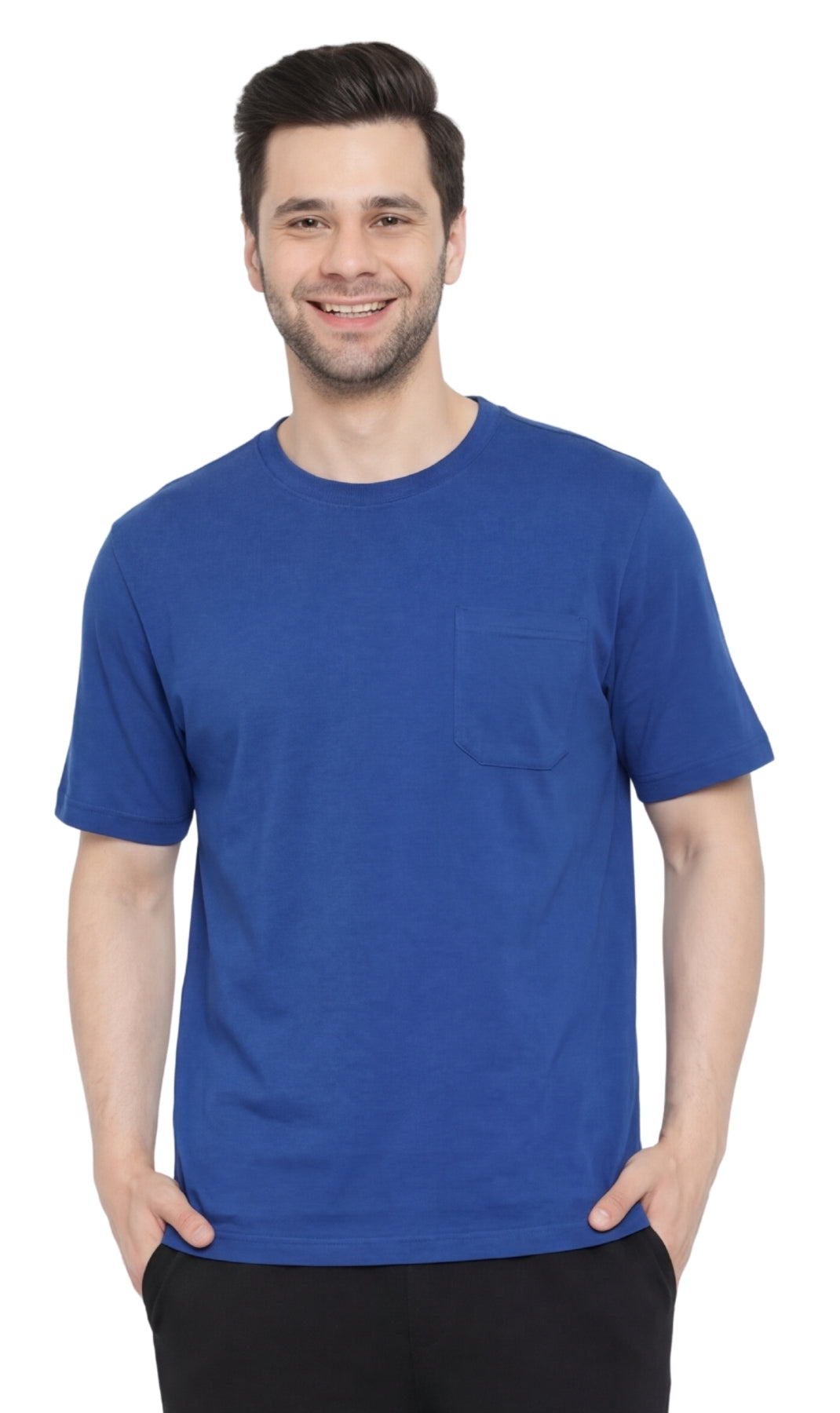 Turtle Bay men's heavyweight crew neck pocket t-shirt in Royal, front view