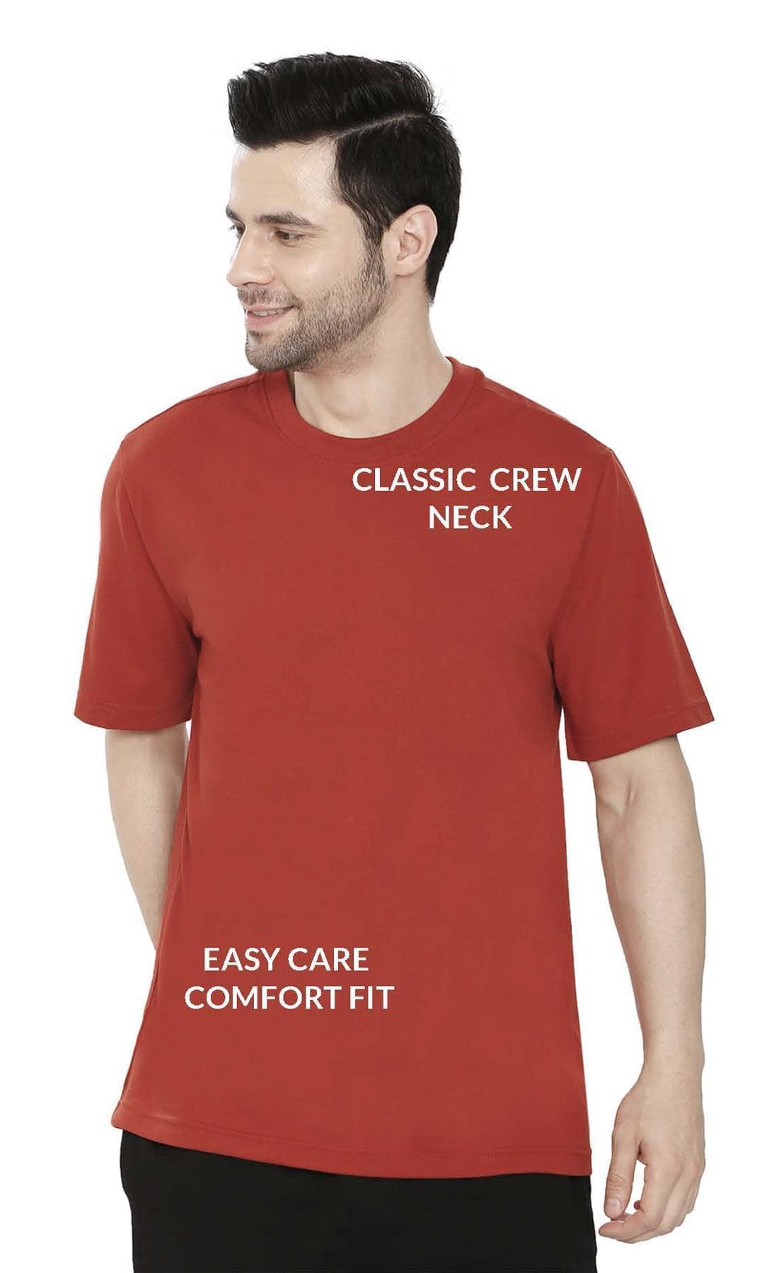 Turtle Bay men's heavyweight short sleeve crew neck t-shirt in Redwood, close detail