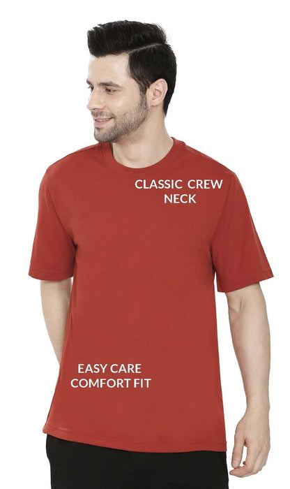 Turtle Bay men's heavyweight short sleeve crew neck t-shirt in Redwood, close detail