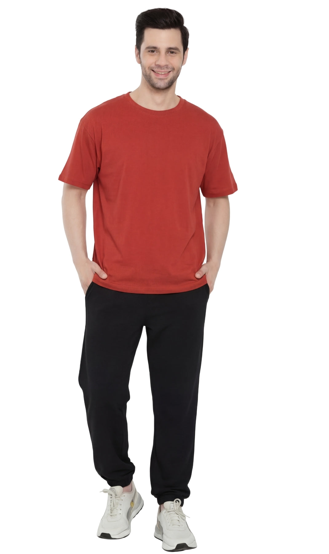 Turtle Bay men's heavyweight short sleeve crew neck t-shirt in Redwood, full-length view