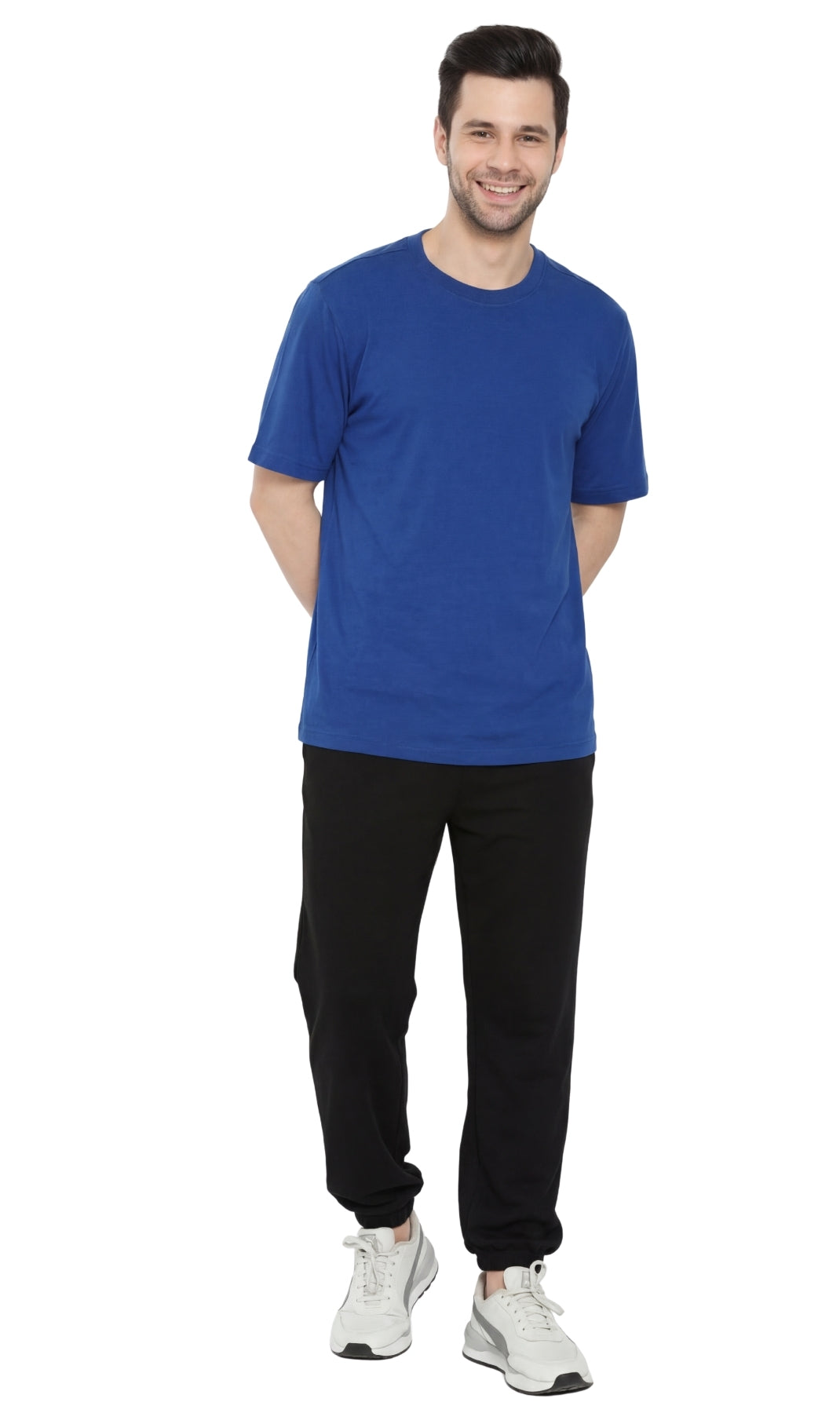 Turtle Bay men's heavyweight short sleeve crew neck t-shirt in Royal, full-length view