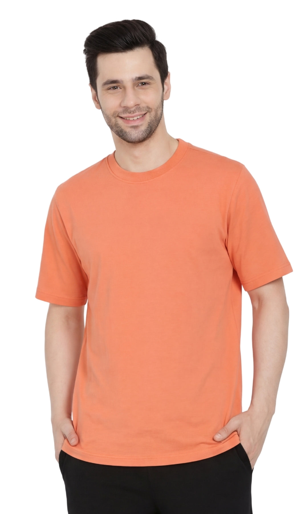 Turtle Bay men's heavyweight short sleeve crew neck t-shirt in Melon, front view