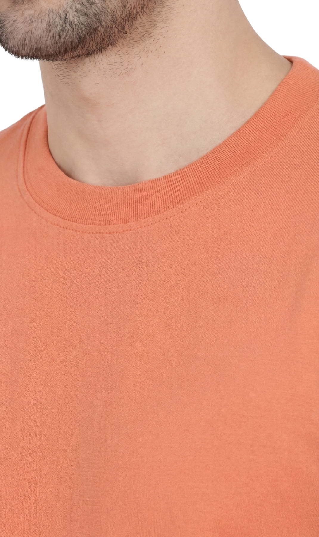 Turtle Bay men's heavyweight short sleeve crew neck t-shirt in Melon, neckline detail
