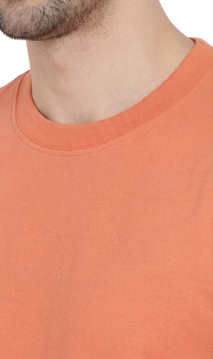 Turtle Bay men's heavyweight short sleeve crew neck t-shirt in Melon, neckline detail