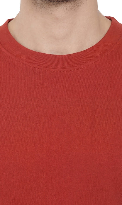 Turtle Bay men's heavyweight short sleeve crew neck t-shirt in Redwood, neckline detail