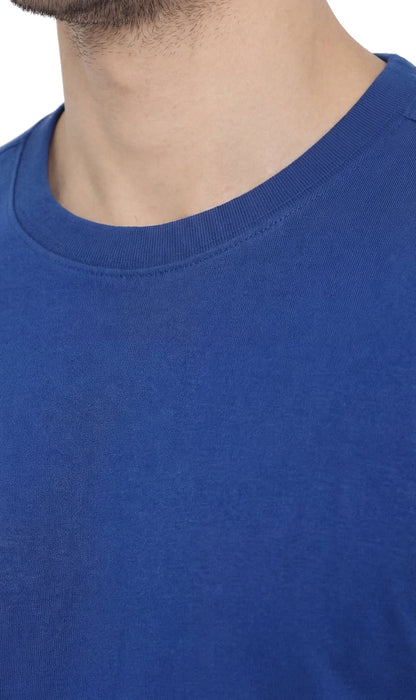 Turtle Bay men's heavyweight short sleeve crew neck t-shirt in Royal, neckline detail